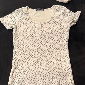 Brandy Melville Cream Top with blue Floral Accents